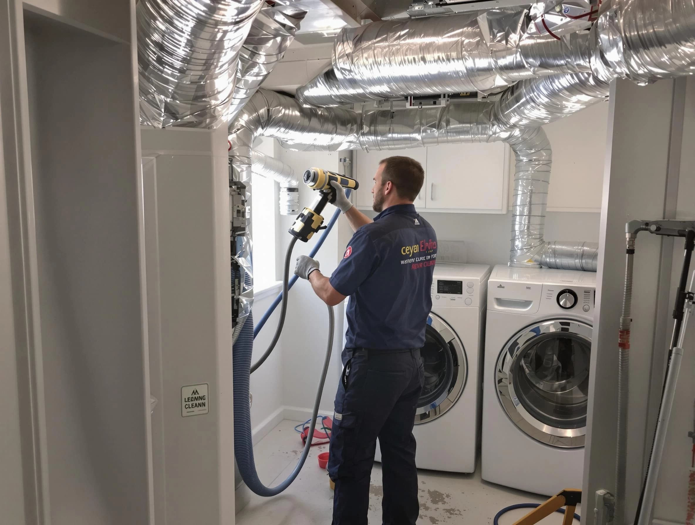 Sandia Heights Dryer Vent Cleaning specialist using advanced equipment for thorough duct cleaning in Sandia Heights