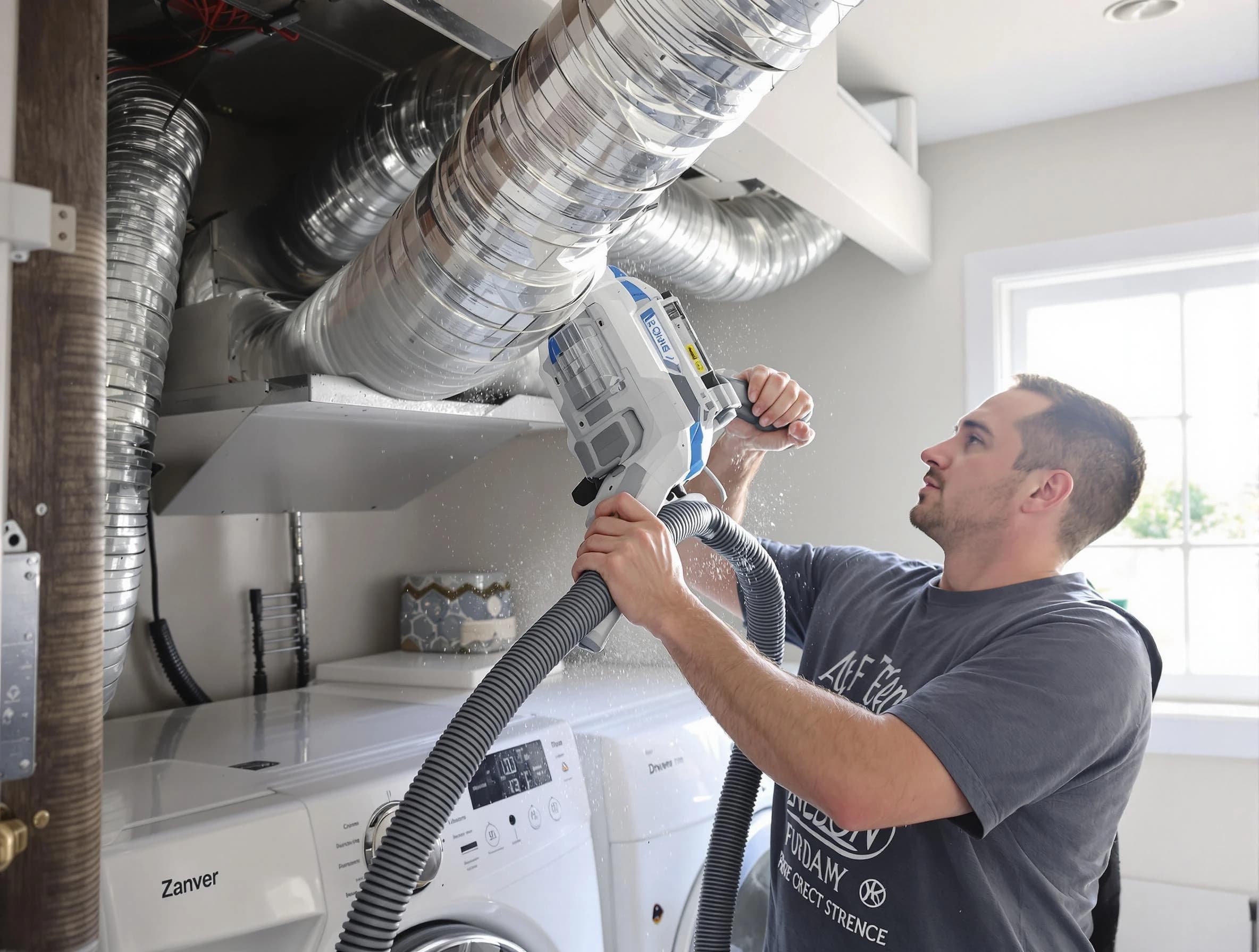 Sandia Heights Dryer Vent Cleaning specialist cleaning deep within a dryer vent duct system in Sandia Heights