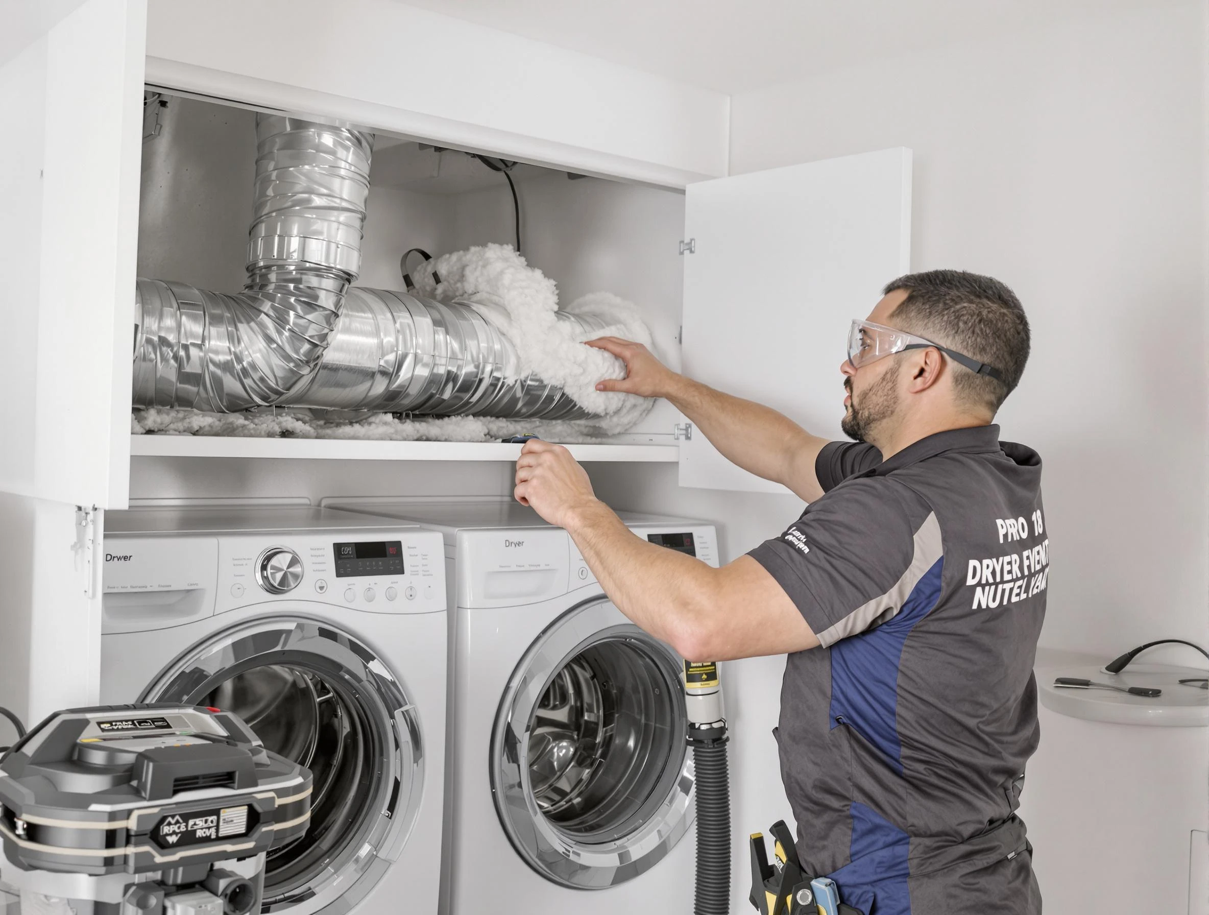 Sandia Heights Dryer Vent Cleaning certified technician performing specialized gas dryer vent cleaning in Sandia Heights